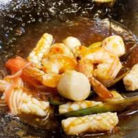 Five Star Seafood 🔥🔥 · Scallops, shrimp, mussels, squid, crab stick and vegetables in mind flavored chili flavored ...