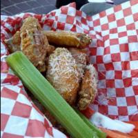 Wings · Our wings are huge and meaty. Order 5 or 10 at a time. Served with celery and carrot sticks ...