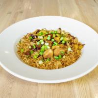 Quinoa Harvest Sautee · Steamed quinoa sauteed with roasted acorn squash, caramelized onion, and roasted brussel spr...