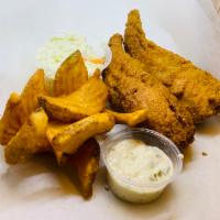 New Perch Dinner  · Fried perch served with twisted frys , coleslaw and texas toast 