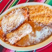 1 Enchilada and 1 Chile Relleno Combo · Your choice of protein served with rice, beans and salsa!