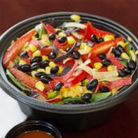 Southwest Salad · Comes with romaine lettuce, black beans, corn, red bell peppers, cheddar, and tortilla chips...