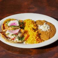 Tilapia Taco Plate · 2 corn tortillas with grilled tilapia, dressed with cilantro, onion, tomato, radish, and que...