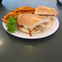 Southwest Chicken Sandwich · Grilled chicken, garlic, onions, bell peppers, pepper jack cheese and a lunch side.