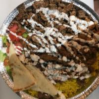 Beef Shawarma Platter · Served with rice, pita bread and oriental salad.