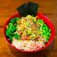 Build Your Own Poke Bowl · Choice of a base, 2 sides, 2 scoops protein and 1 sauce.