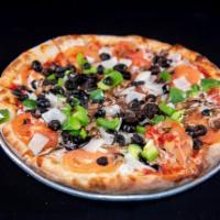 Vegetarian I Pizza · Tomatoes, bell peppers, mushrooms, onions, and olives.