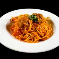 Spaghetti Meatballs · Spaghetti served with 2 large meatballs and homemade marinara sauce. Served with shaved Parm...