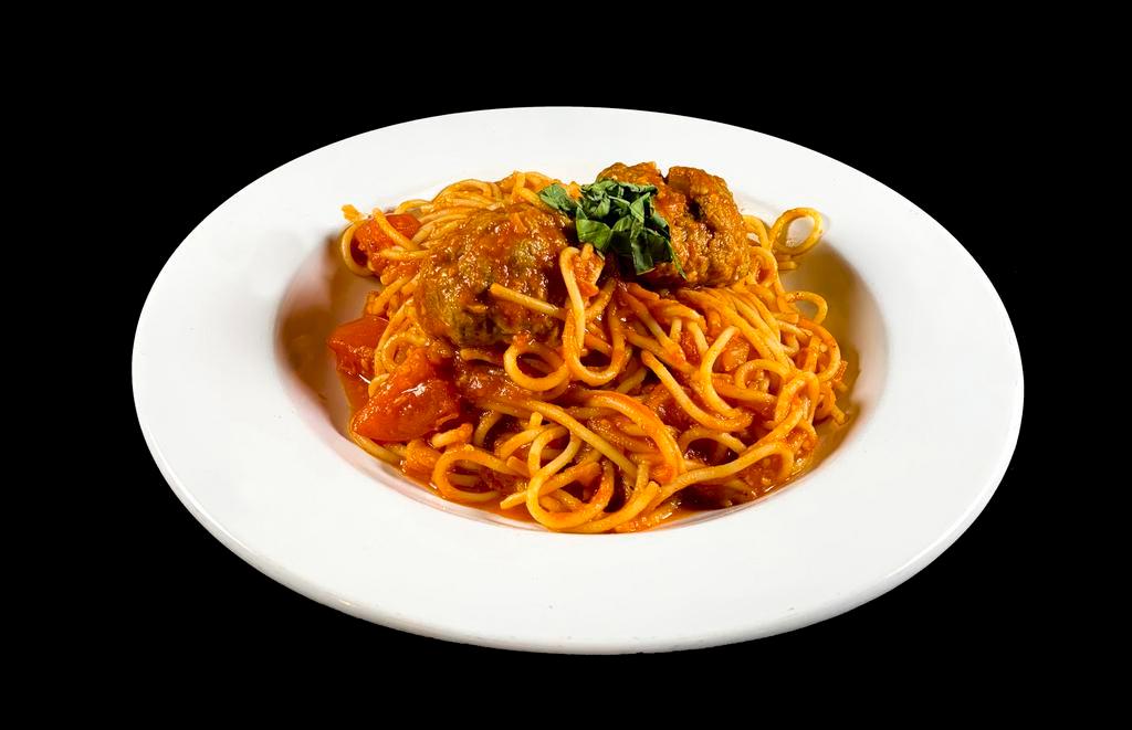 Spaghetti Meatballs · Spaghetti served with 2 large meatballs and homemade marinara sauce. Served with shaved Parmesan cheese.