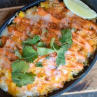 Corn Elote Fried Rice 烤墨西哥芝士玉米炒飯 · A crowd fave! Our spin on Mexican Street Corn: corn and egg fried rice w/ chili lime salt, S...