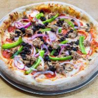 Homerun Pizza Baby · Pepperoni, Canadian bacon, Italian sausage, black olives, green peppers, fresh mushrooms, on...