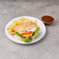 Cheese Burger · Juicy 100% meat served with fresh lettuce, tomatoes, onions, pickles and fries.