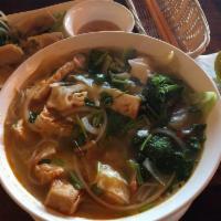 V1. Canh Bun Chay · Vegetable and tofu noodle soup.

