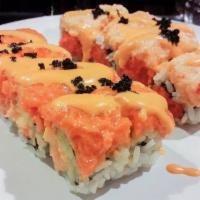 1. 007 Roll  · Spicy. Inside spicy tuna, kani and avocado outside salmon, crunch, tobiko, scallion with spe...