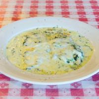 Chicken Florentine · Dinner portion. Chicken scallopini sauteed in a spinach cream sauce topped with mozzarella a...