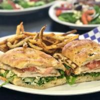 Chicken Sandwich Special  · Two grilled chicken breasts with melted mozzarella on a 10