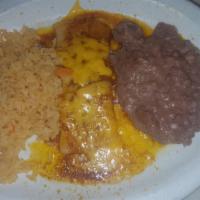 Kid's Cheese Enchiladas · Served with rice and beans or fries.
