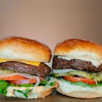Duo · Can't decide on just one? Choose any two of our gourmet styles in our 3 oz mini burgers. 