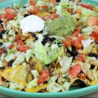 Fajita Nachos · A platter of fresh house made tortilla chips topped with your choice of marinated chicken or...