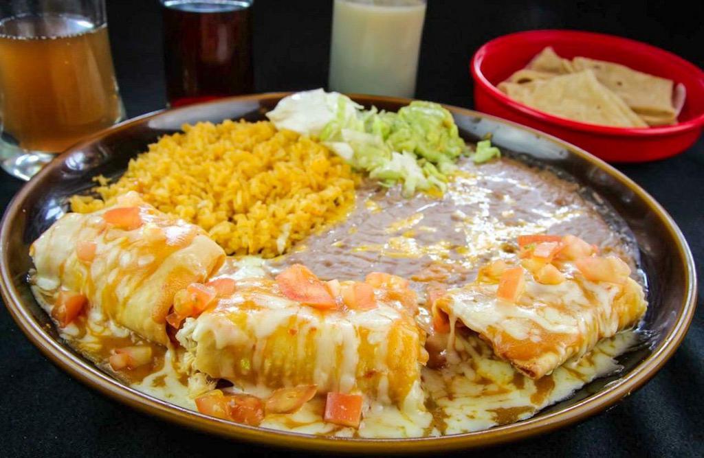 Pollo Pundido · Deep fried flour tortilla, filled with Jack cheese. Topped with tasty garnished with sour cream.