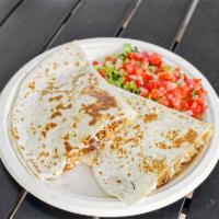 Quesadillas · Flour tortilla filled with your choice of meat or grilled vegetables, cheese, lettuce and pi...