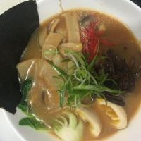 5. Vegetable Ramen · Miso and seaweed base broth topped with black fungus, red ginger, bamboo shoots, scallion, b...