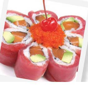 Cherry Blossom Roll · Salmon (tuna) & avocado topped with tuna (salmon).