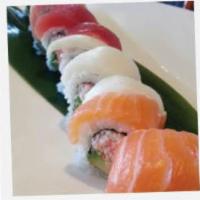 Rainbow Roll · California roll topped with assorted fish.