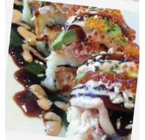Godzilla Roll · Deep-fried spicy fish & cream cheese topped with avocado, crab meat, tobiko, eel sauce, & spicy mayo.