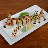 Sexy Roll · Shrimp tempura and spicy tuna inside, topped with white tuna and avocado. Served with spicy ...