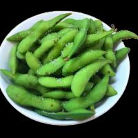 Edamame · Steamed soy beans topped with sea salt.