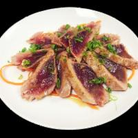 Tuna Tataki · Seared tuna topped with ponzu sauce.