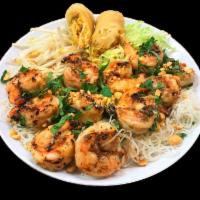 Saigon Street  Noodles Shrimp · Marinated shrimp with lemon grass sauce, lettuce, bean sprouts, spring roll, roasted peanuts...