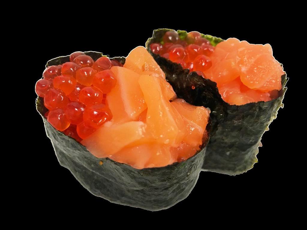 2 Pieces Ikura Salmon · 1/2 salmon caviar and 1/2 fresh chopped salmon.