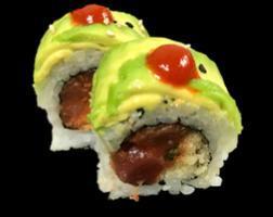Hurricane Roll · Spicy tuna and tempura flakes topped with avocado and sriracha sauce.