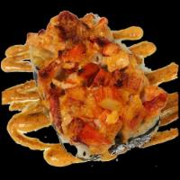 (New) Lobster Lava Roll · Shrimp tempura, spicy crab stick and avocado topped with lobster chunks and dices of crab st...