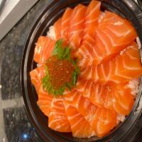 Salmon Bowl  · 12 pcs salmon sashimi  over sushi rice with salmon roe. 