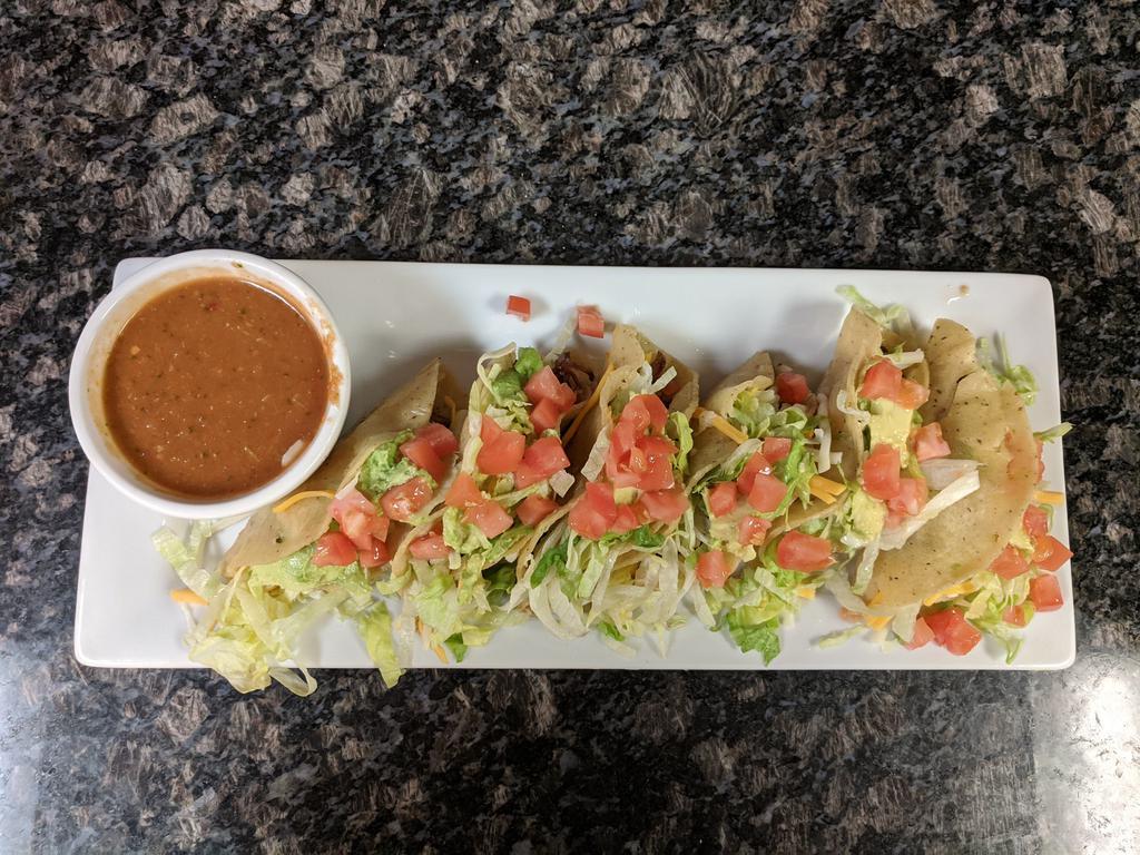 Six Tacos Plate · Meat of choice, salsa, cheese, lettuce, tomatoes, avocado sauce.
