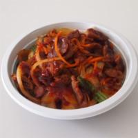 #4. Y.Bop Jayeuk Bokem  · Slices of tender, boneless pork loin, marinated in a spicy soy and chili pepper sauce, stir ...