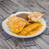 Trio Plate: make your own combination · ground Beef Crispy Taco,Cheese Enchilada,Tamale, ground beef chalupa,