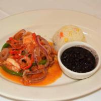 Camarones Yucatecos · Shrimp stew with fresh tomato sauce, red onions, bell peppers, fresh Habanero pepper, olive ...
