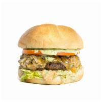 Ring of Fire · Grilled Jalapeños, grilled onions, lettuce, tomato, chipotle mayo, cilantro mayo, cheddar ch...