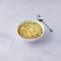 Sopa de Pollo · Grand mom style chicken soup .shredded chicken broth  rice and chopped vegetables 