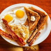 Koko's Combo · 2 eggs, 2 sausage, 2 bacon and choice of bread and side.
