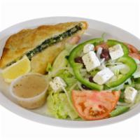 Spanakopita Dinner · Spinach pie. Served with a small Greek salad. No side options.