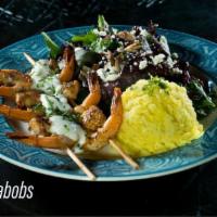Shrimp Kabob Lunch · 6 jumbo shrimp with dill cilantro and garlic.