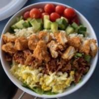 Cobb Salad · Smoked or fried chicken, bacon, bleu cheese, egg,
diced cucumber, tomato, chioce of dressing.