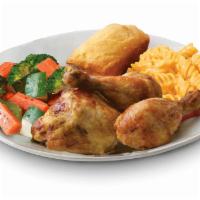 3 Piece Dark Chicken · Includes 2 regular sides and cornbread.