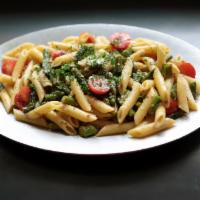 Pasta Primavera · Pasta sauteed in garlic and olive oil, mixed with roasted cherry tomatoes and grilled aspara...