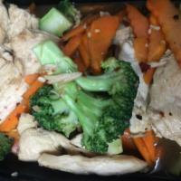 46. Broccoli and Garlic · Broccoli, carrot, pepper, garlic and choice of protein. Served with jasmine rice.